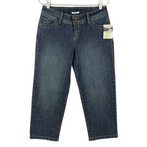 NWT Excess Women's Blue Denim Cropped Jeans Size 6 Stretch‎ Mid Rise Tapered Leg